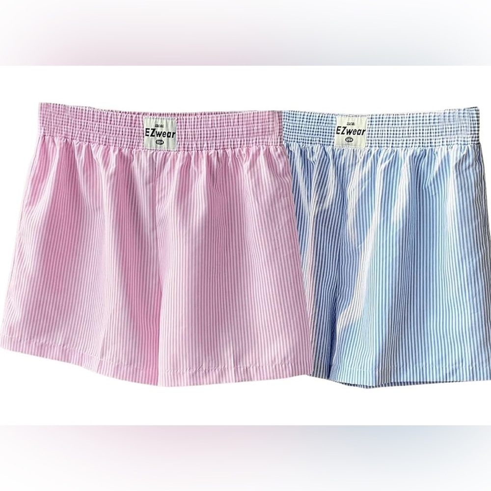 2 SHEIN Womens Plus Size Striped Print Summer Elastic Waist Boxer Shorts 20 NWOT